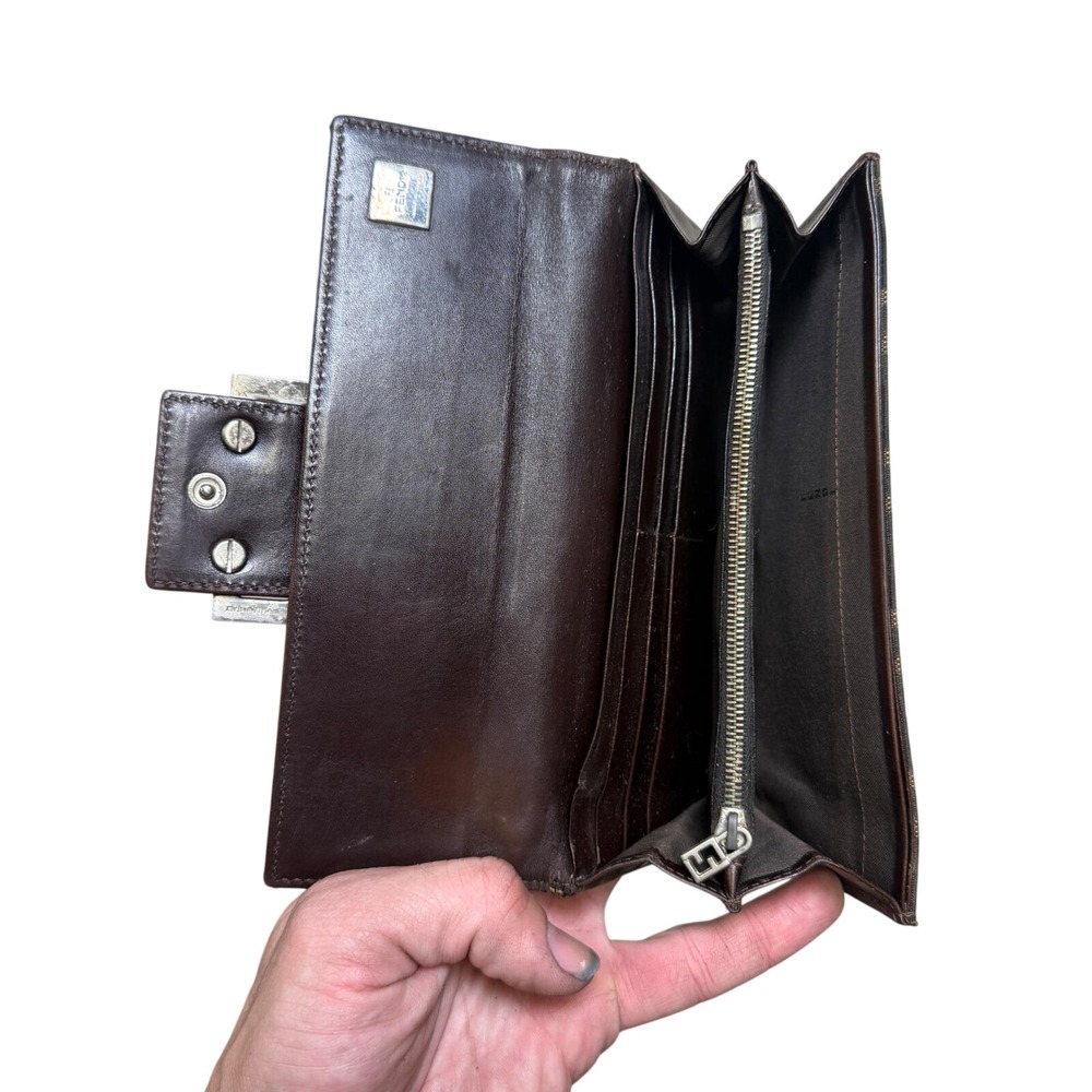Vintage Fendi Zucca Canvas Baguette Continental Wallet - Brown FF Monogram - Picture 6 of 9